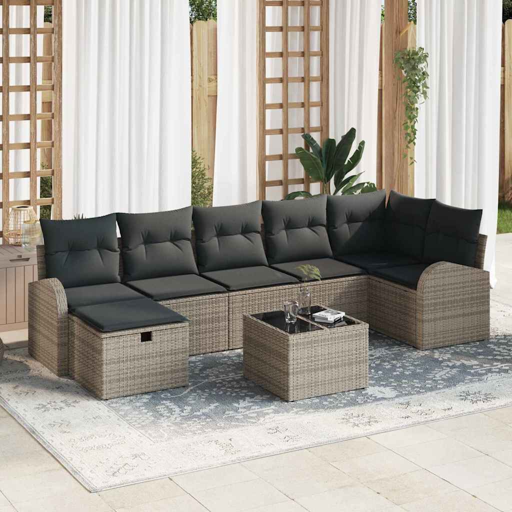 Sofa Set mit Kissen mit Speicher Grau Poly-Rattan
