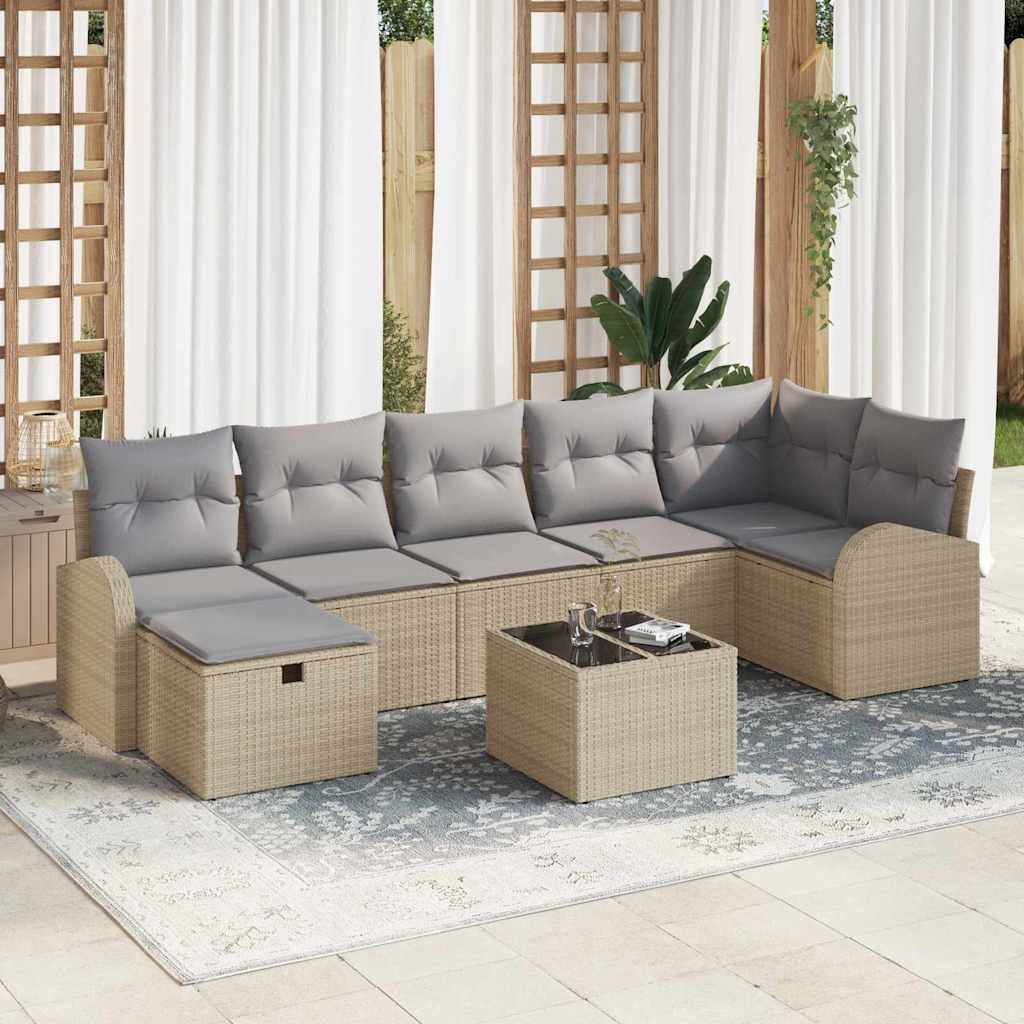 Sofa Set mit Kissen mit Speicher Beige und Hellgrau Poly-Rattan