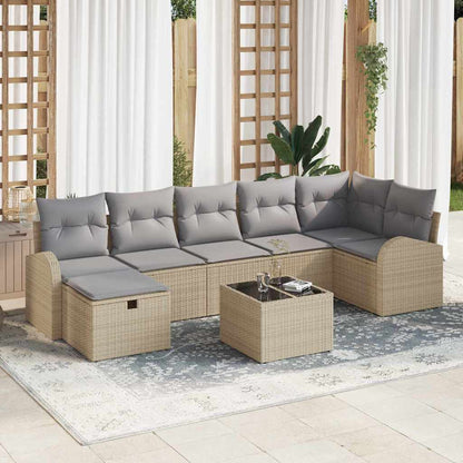 Sofa Set mit Kissen mit Speicher Beige und Hellgrau Poly-Rattan
