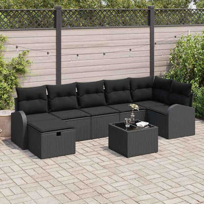 Sofa Set mit Kissen mit Speicher 8 pcs Schwarz Poly-Rattan