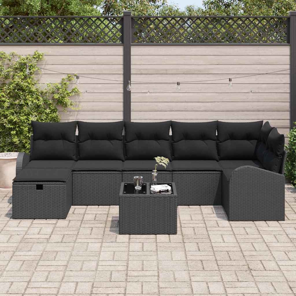 Sofa Set mit Kissen mit Speicher 8 pcs Schwarz Poly-Rattan