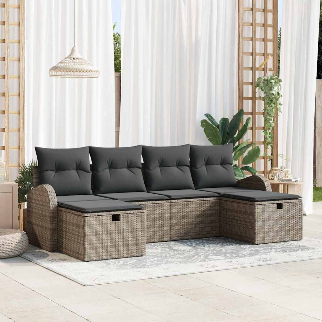 Sofa Set mit Kissen mit Speicher 6 pcs Grau Poly-Rattan