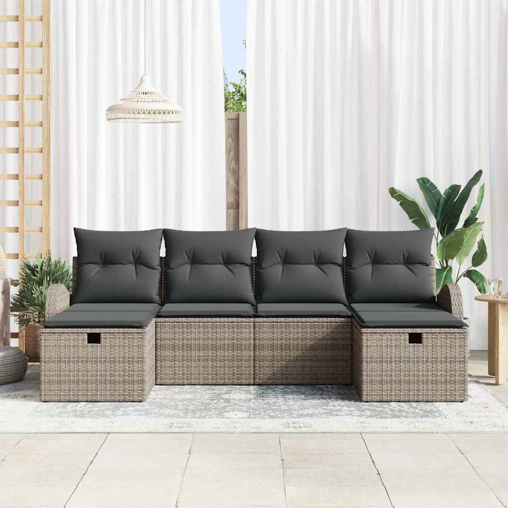 Sofa Set mit Kissen mit Speicher 6 pcs Grau Poly-Rattan