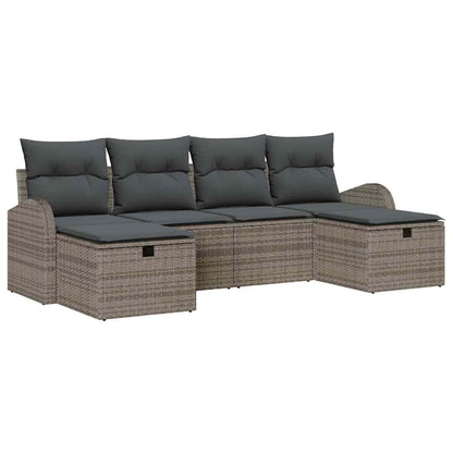 Sofa Set mit Kissen mit Speicher 6 pcs Grau Poly-Rattan