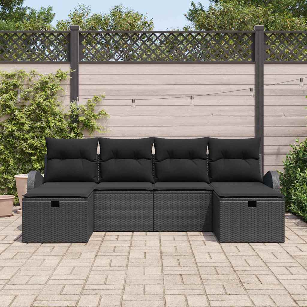 Sofa Set mit Kissen mit Speicher 6 pcs Schwarz Poly-Rattan
