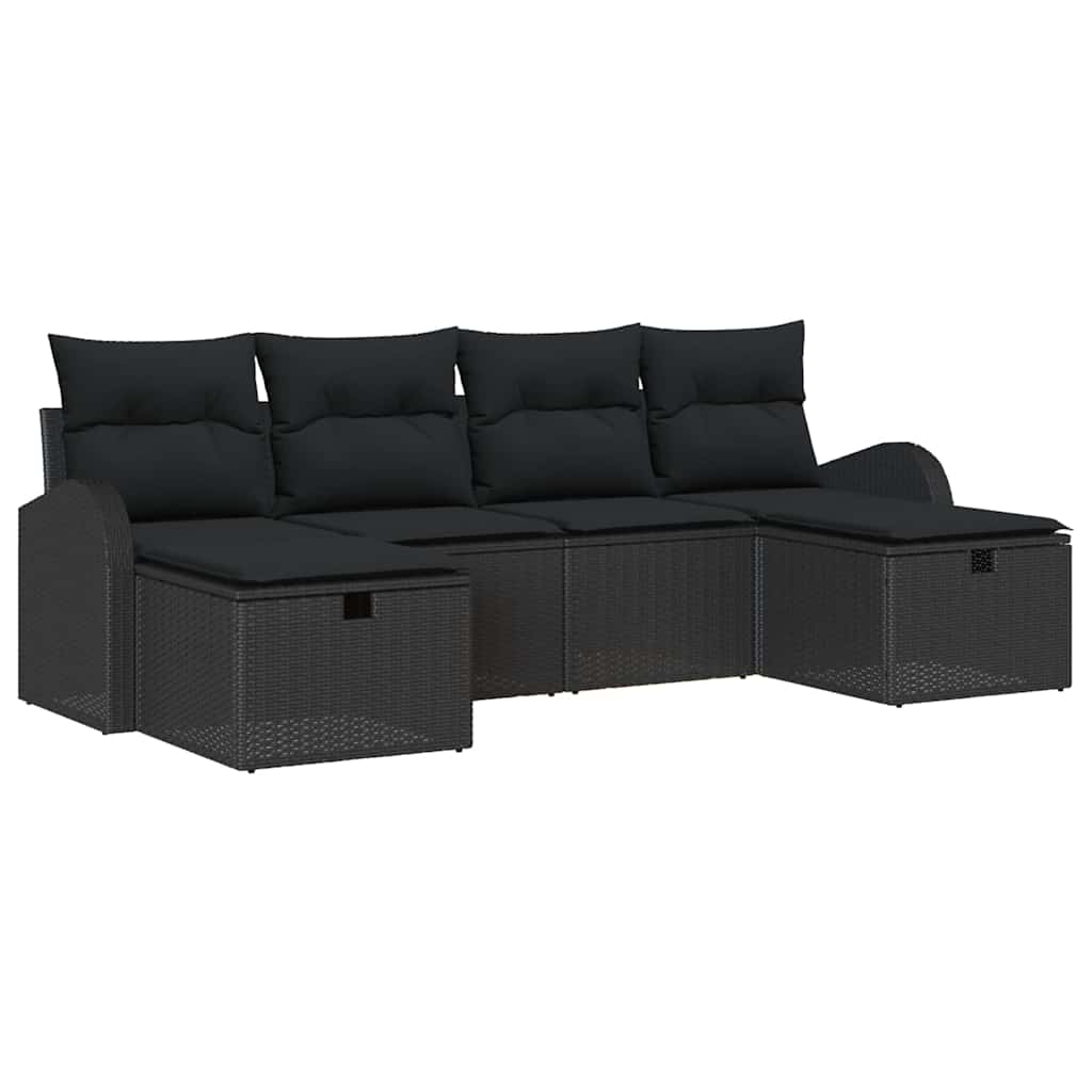 Sofa Set mit Kissen mit Speicher 6 pcs Schwarz Poly-Rattan