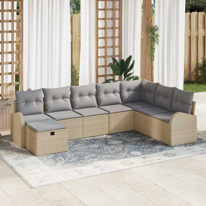 Sofa Set mit Kissen 8 pcs Beige und Hellgrau Poly-Rattan