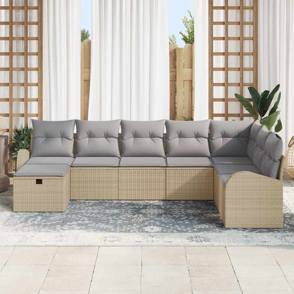 Sofa Set mit Kissen 8 pcs Beige und Hellgrau Poly-Rattan