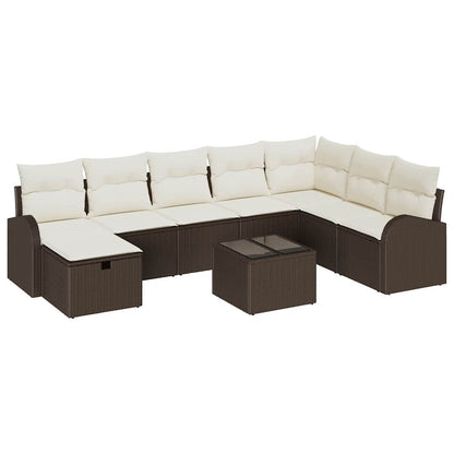 Sofa Set mit Kissen 9 pcs Braun und Creme Poly-Rattan