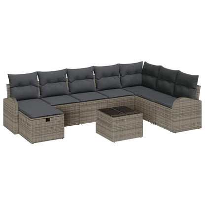Sofa Set mit Kissen mit Speicher 9 pcs Grau Poly-Rattan