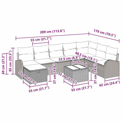 Sofa Set mit Kissen mit Speicher 9 pcs Grau Poly-Rattan