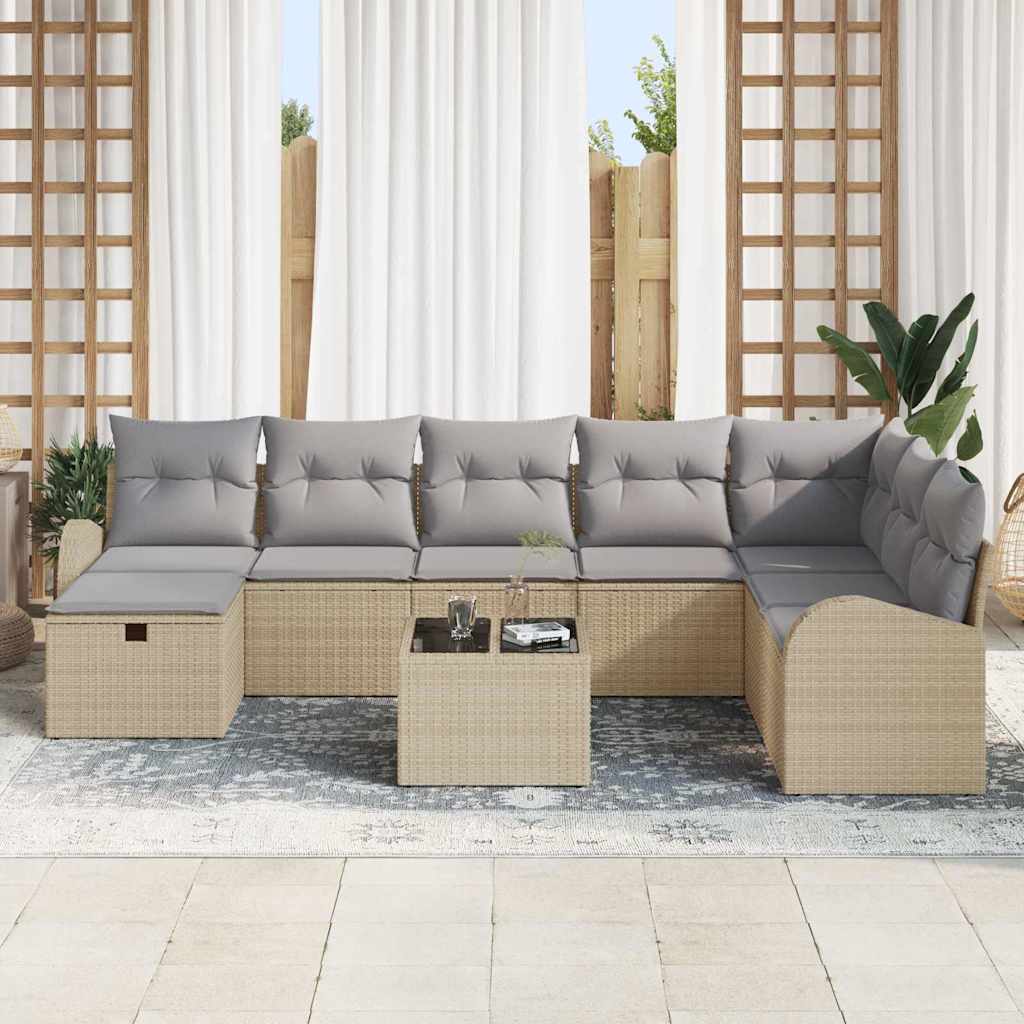 Sofa Set mit Kissen mit Speicher Beige und Hellgrau Poly-Rattan