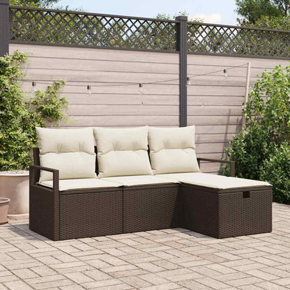 Sofa Set mit Kissen 4 pcs Braun und Creme Poly-Rattan