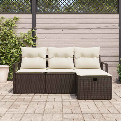 Sofa Set mit Kissen 4 pcs Braun und Creme Poly-Rattan