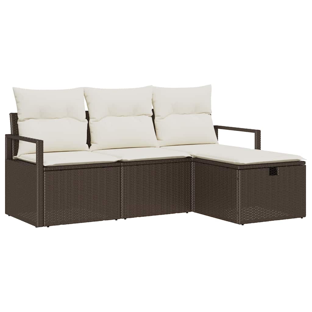Sofa Set mit Kissen 4 pcs Braun und Creme Poly-Rattan