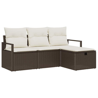 Sofa Set mit Kissen 4 pcs Braun und Creme Poly-Rattan