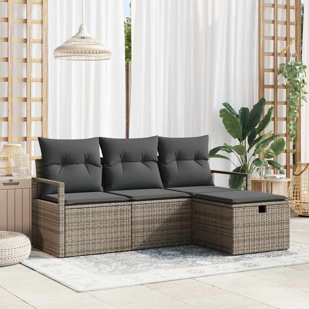 Sofa Set mit Kissen mit Speicher 4 pcs Grau Poly-Rattan