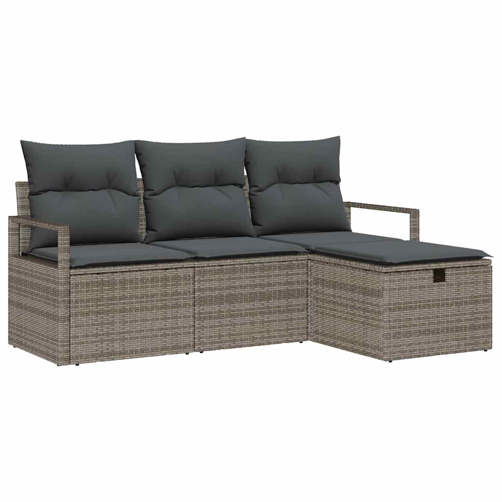 Sofa Set mit Kissen mit Speicher 4 pcs Grau Poly-Rattan