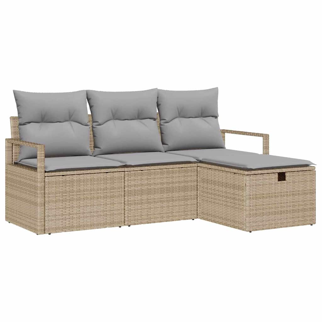 Sofa Set mit Kissen 4 pcs Beige und Hellgrau Poly-Rattan