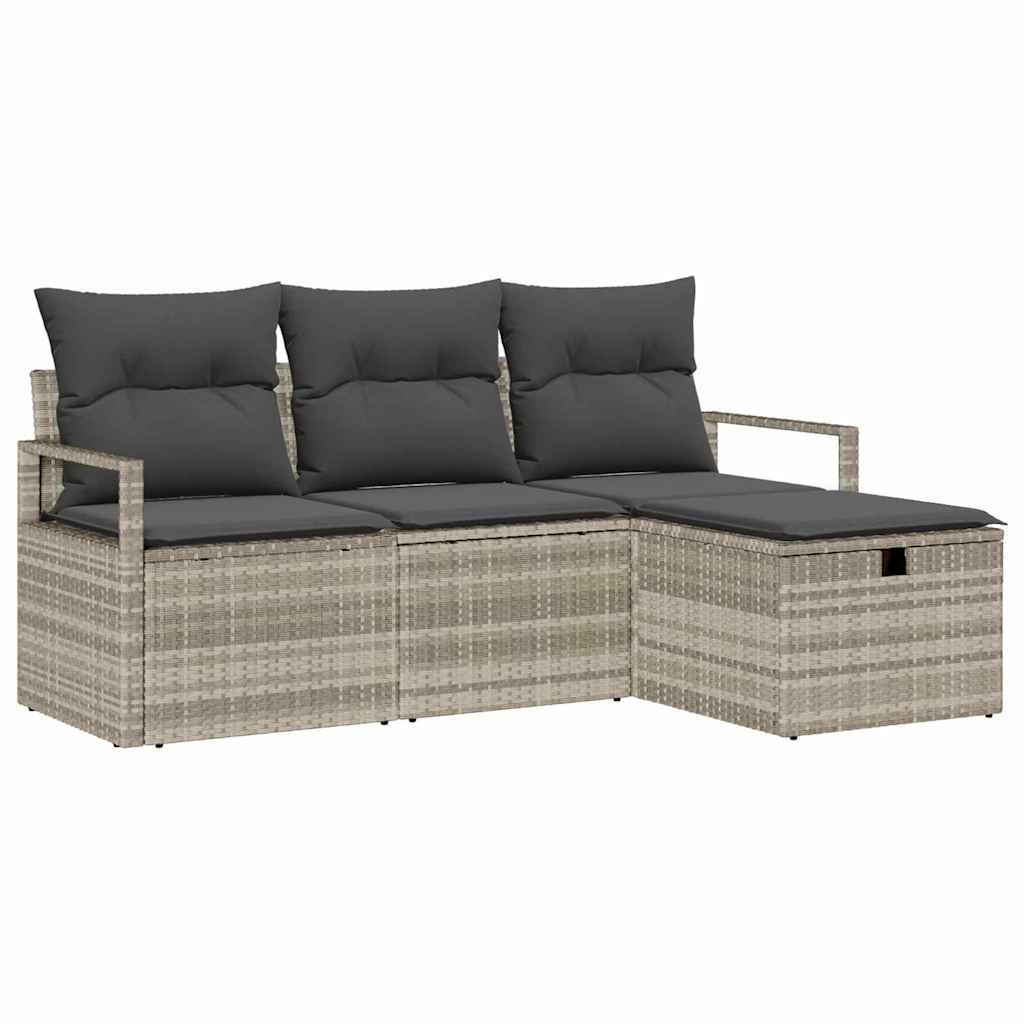 vidaXL Sofa Set mit Kissen mit Speicher 4 pcs Hellgrau Poly-Rattan