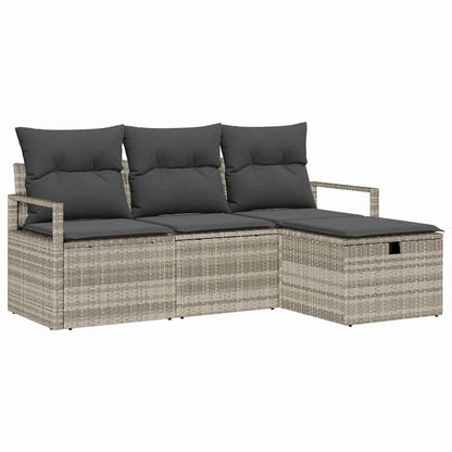 vidaXL Sofa Set mit Kissen mit Speicher 4 pcs Hellgrau Poly-Rattan