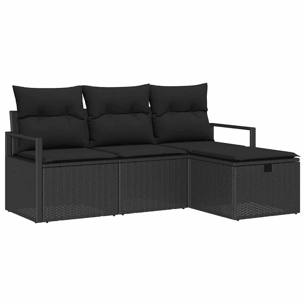 Sofa Set mit Kissen mit Speicher 4 pcs Schwarz Poly-Rattan