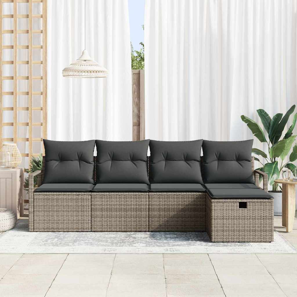 Sofa Set mit Kissen mit Speicher Grau Poly-Rattan