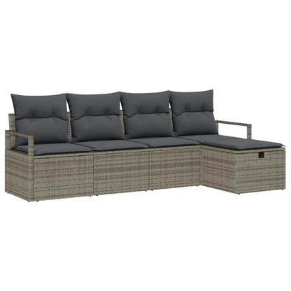 Sofa Set mit Kissen mit Speicher Grau Poly-Rattan