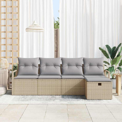 Sofa Set mit Kissen 5 pcs Beige und Hellgrau Poly-Rattan