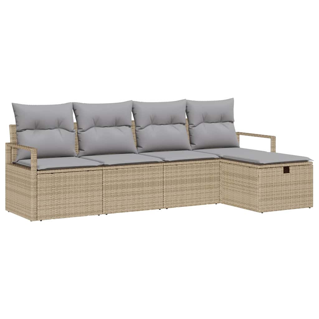 Sofa Set mit Kissen 5 pcs Beige und Hellgrau Poly-Rattan