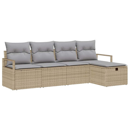 Sofa Set mit Kissen 5 pcs Beige und Hellgrau Poly-Rattan