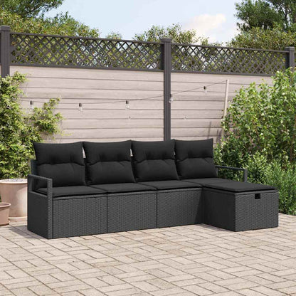 Sofa Set mit Kissen mit Speicher 5 pcs Schwarz Poly-Rattan