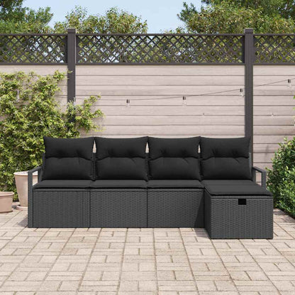 Sofa Set mit Kissen mit Speicher 5 pcs Schwarz Poly-Rattan