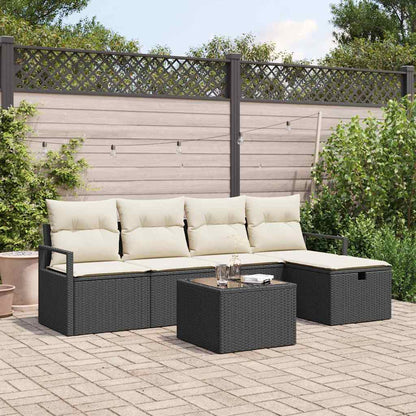 Sofa Set mit Kissen 6 pcs Schwarz und Creme Poly-Rattan