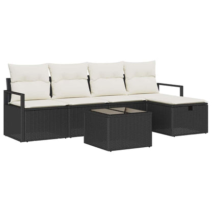 Sofa Set mit Kissen 6 pcs Schwarz und Creme Poly-Rattan