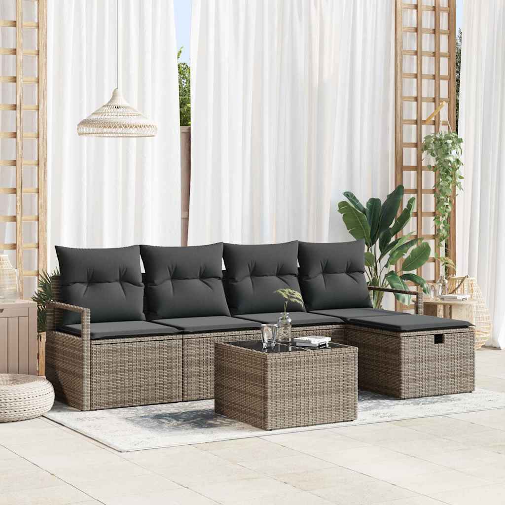 Sofa Set mit Kissen mit Speicher 6 pcs Grau Poly-Rattan