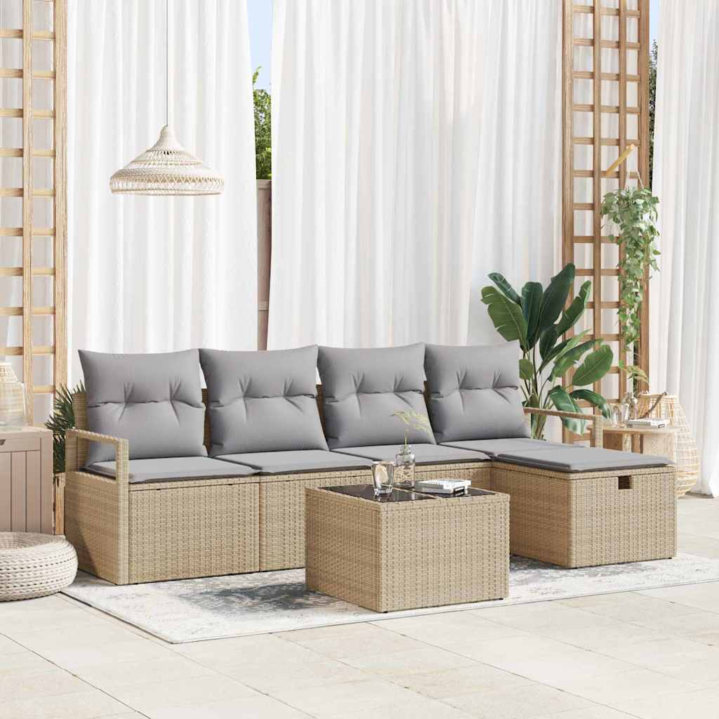 Sofa Set mit Kissen mit Speicher Beige und Hellgrau Poly-Rattan