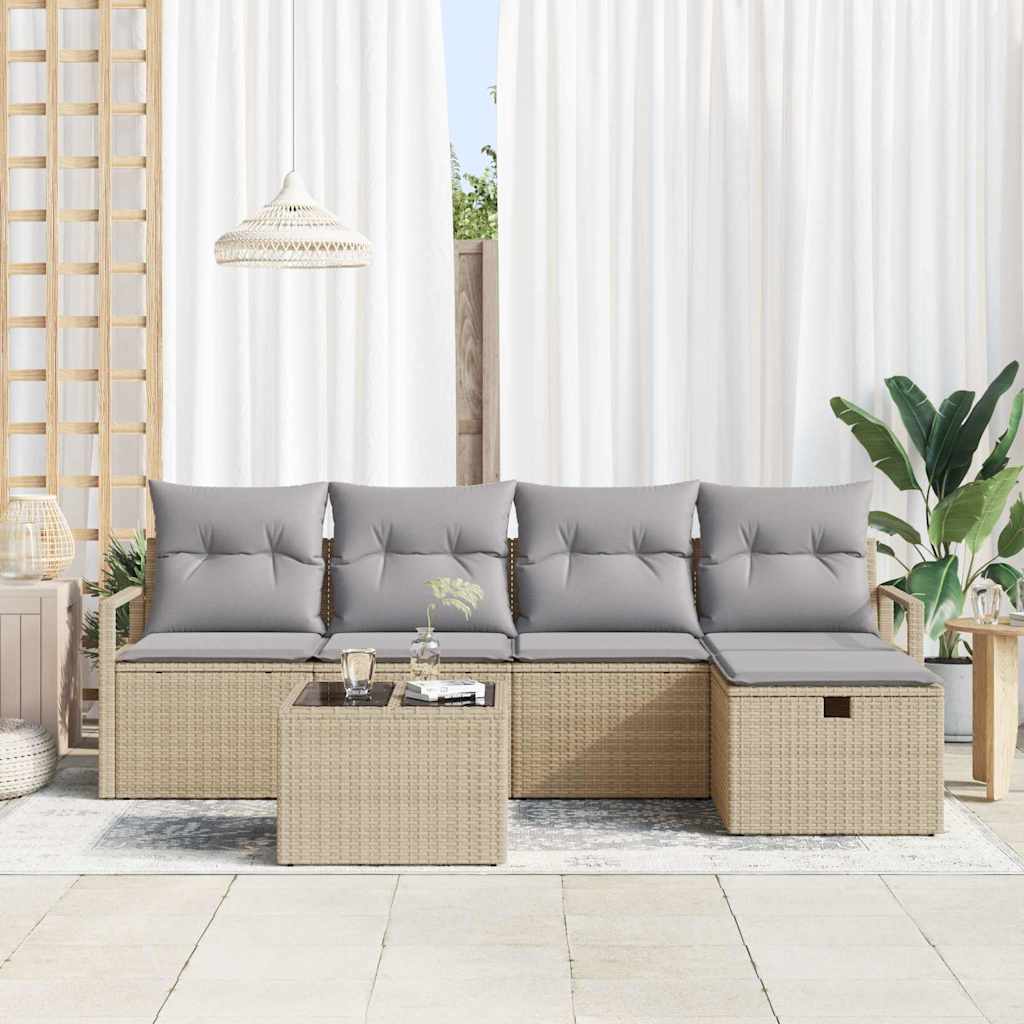 Sofa Set mit Kissen mit Speicher Beige und Hellgrau Poly-Rattan