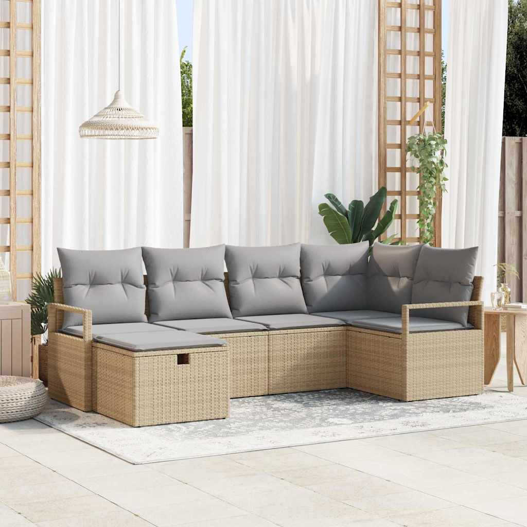 Sofa Set mit Kissen 6 pcs Beige und Hellgrau Poly-Rattan