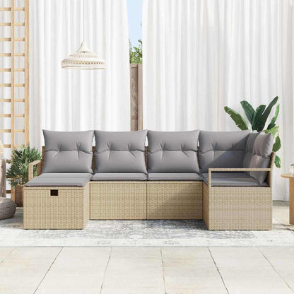 Sofa Set mit Kissen 6 pcs Beige und Hellgrau Poly-Rattan