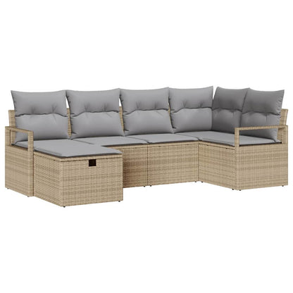 Sofa Set mit Kissen 6 pcs Beige und Hellgrau Poly-Rattan