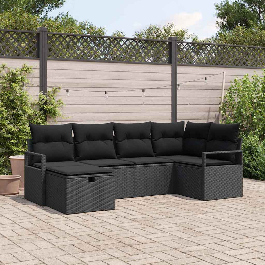 Sofa Set mit Kissen mit Speicher Schwarz Poly-Rattan