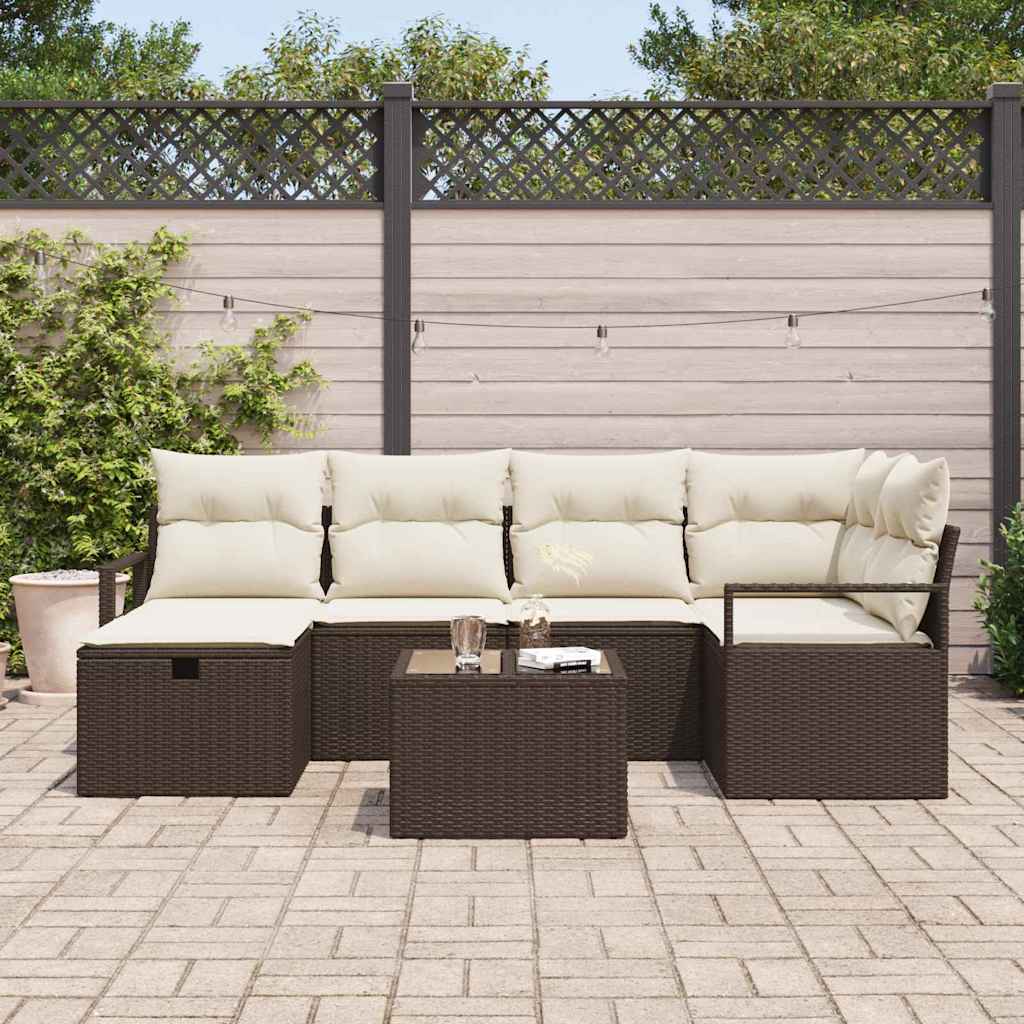 Sofa Set mit Kissen mit Speicher Braun und Creme Poly-Rattan