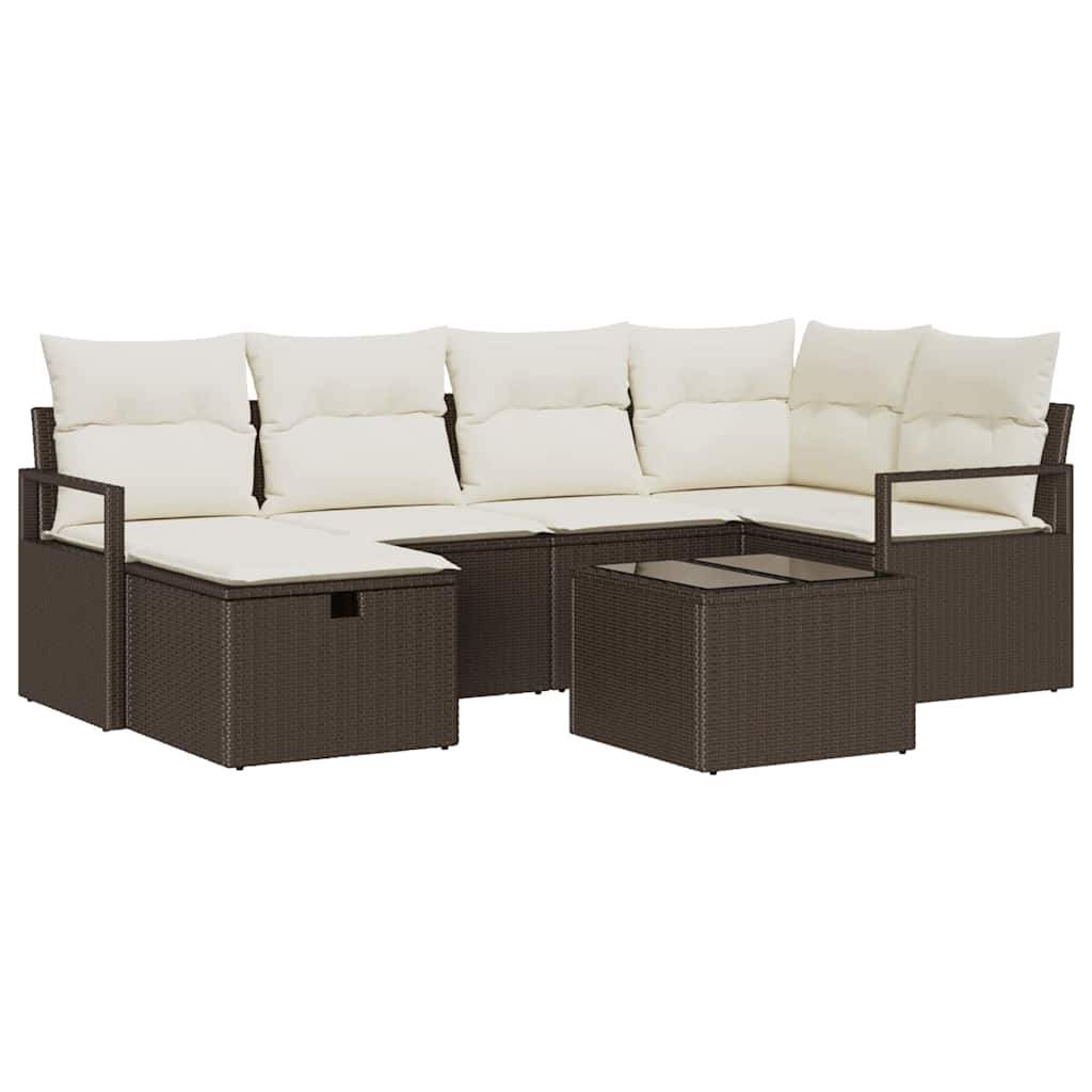 Sofa Set mit Kissen mit Speicher Braun und Creme Poly-Rattan