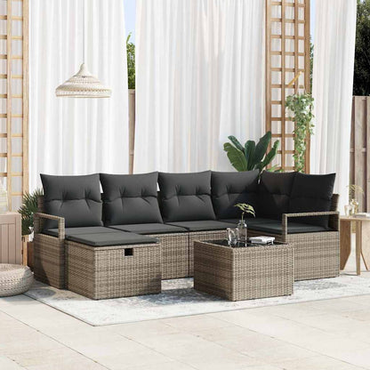 Sofa Set mit Kissen mit Speicher Grau Poly-Rattan