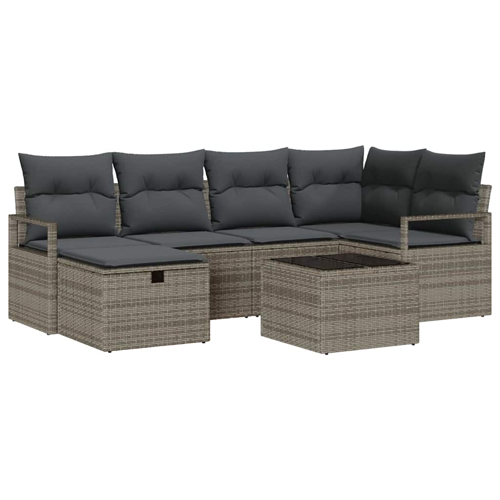 Sofa Set mit Kissen mit Speicher Grau Poly-Rattan