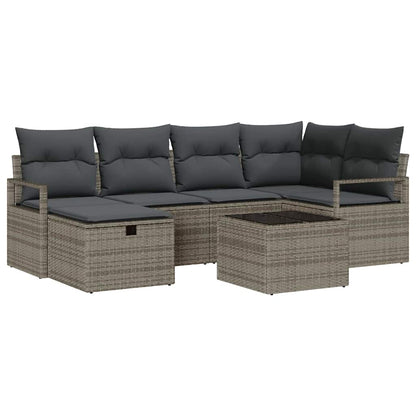 Sofa Set mit Kissen mit Speicher Grau Poly-Rattan