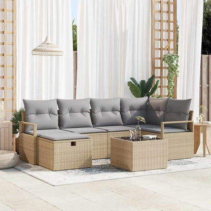 vidaXL Sofa Set mit Kissen 7 pcs Beige und Hellgrau Poly-Rattan