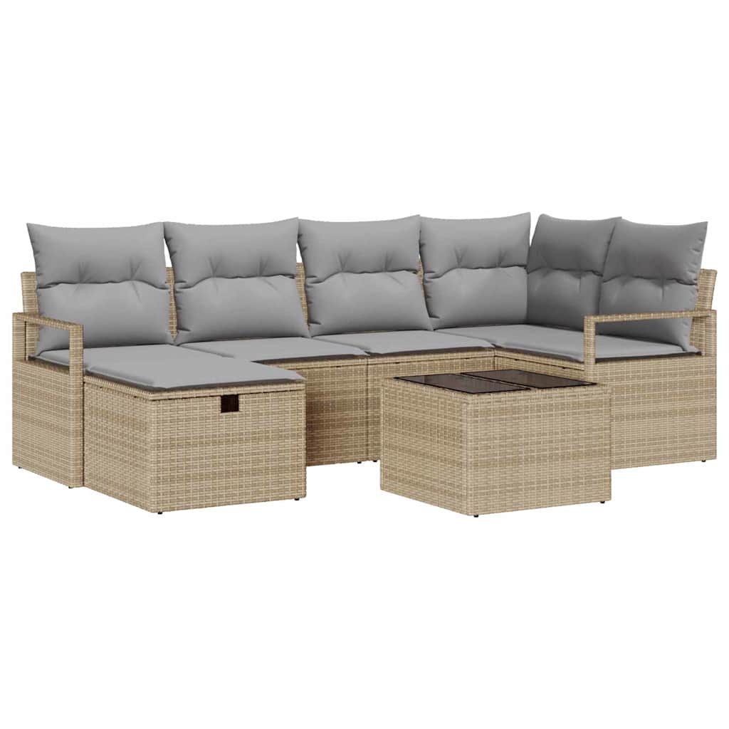 vidaXL Sofa Set mit Kissen 7 pcs Beige und Hellgrau Poly-Rattan