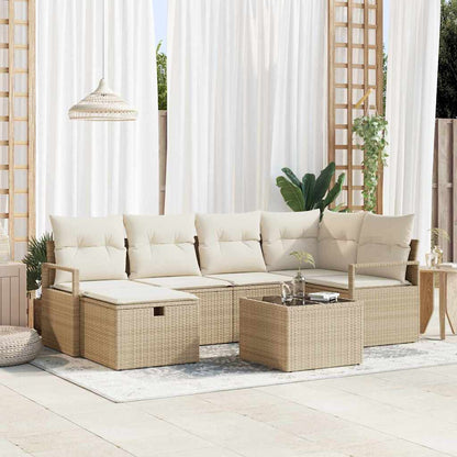 vidaXL Sofa Set mit Kissen 7 pcs Beige und Creme Poly-Rattan